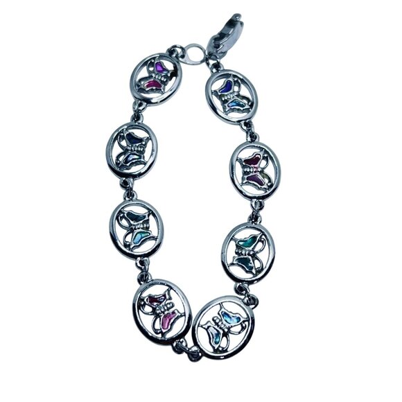 Silver Tone With Enamel Butterfly Links Bracelet (5567) - Picture 9 of 9